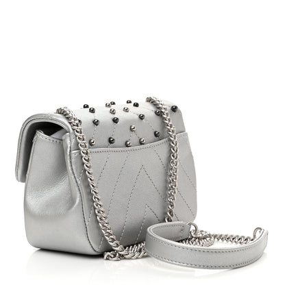 Chanel Metallic Lambskin Chevron Quilted Studded Extra Mini Flap Silver 3 of 9