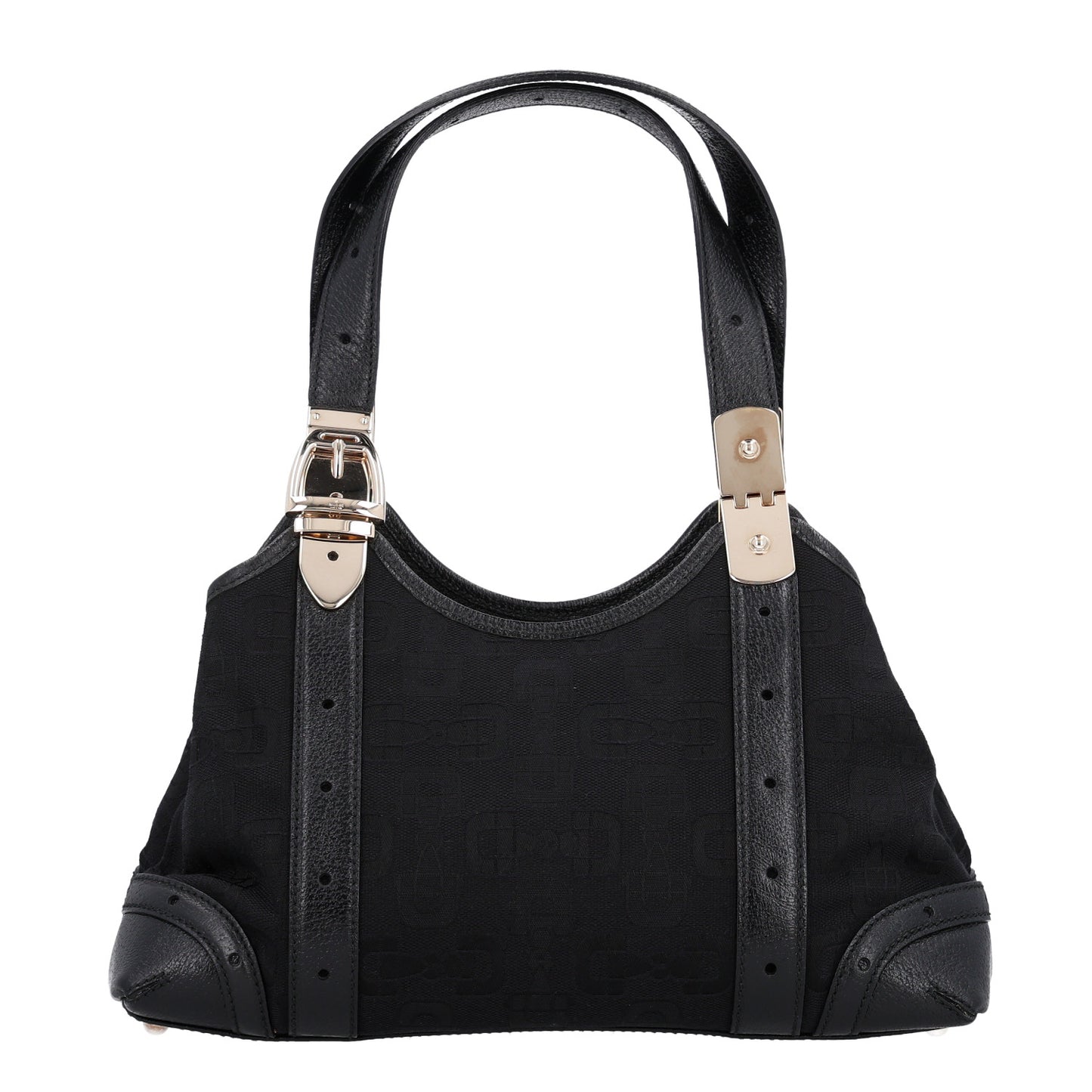 Canvas Horsebit Print Shoulder Bag Black