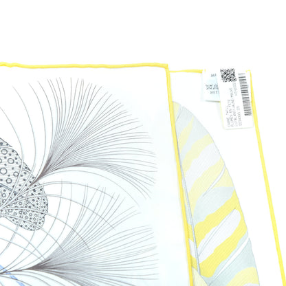 Hermes Cashmere Silk Plumes En Fete Scarf 90 Blanc Jaune Mauve 7 of 7