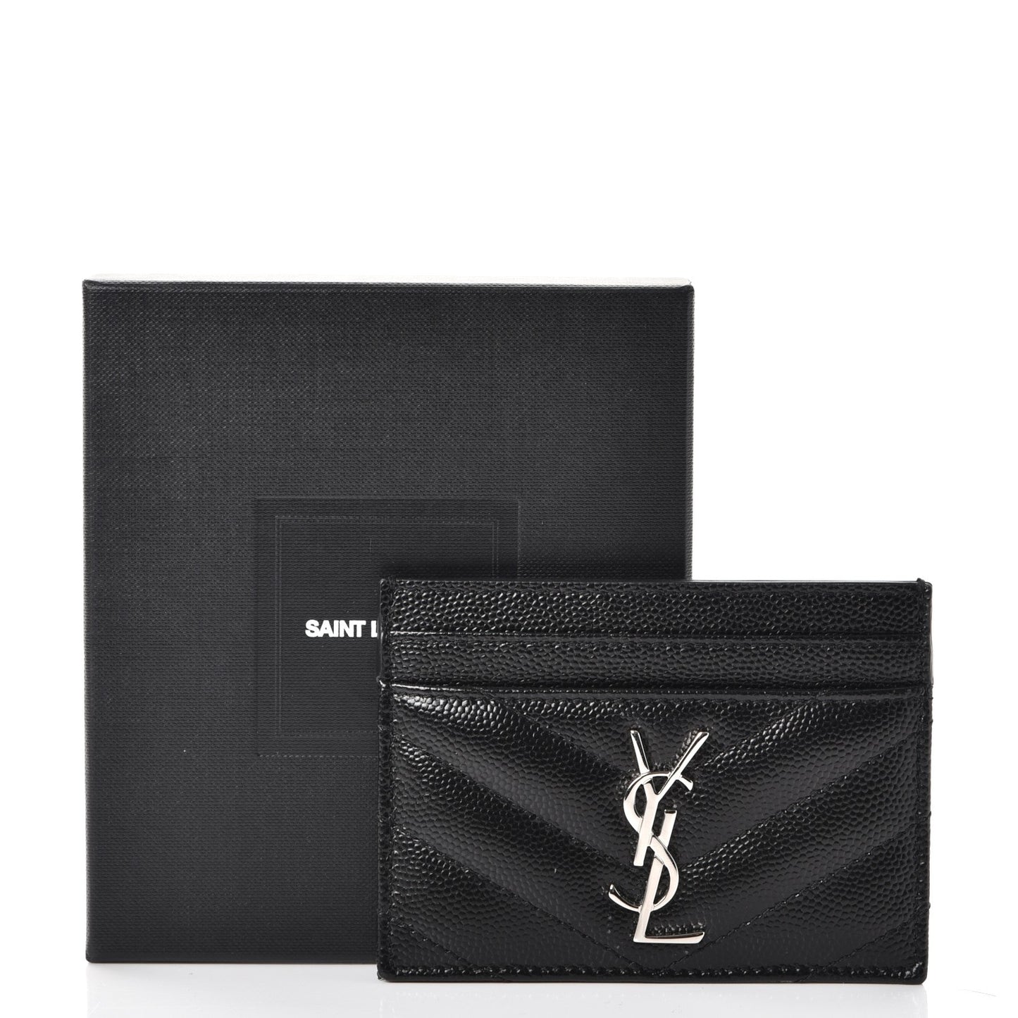 Grain De Poudre Matelasse Chevron Monogram Credit Card Case Black
