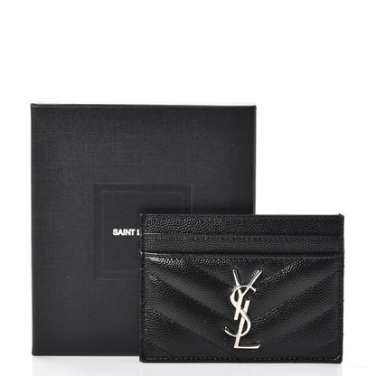 Saint Laurent Grain De Poudre Matelasse Chevron Monogram Credit Card Case Black 8 of 8