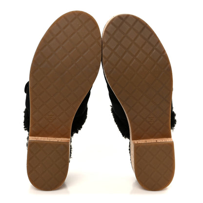 Chanel Suede Calfskin Shearling Turn Lock Clogs 38 Black 6 of 8