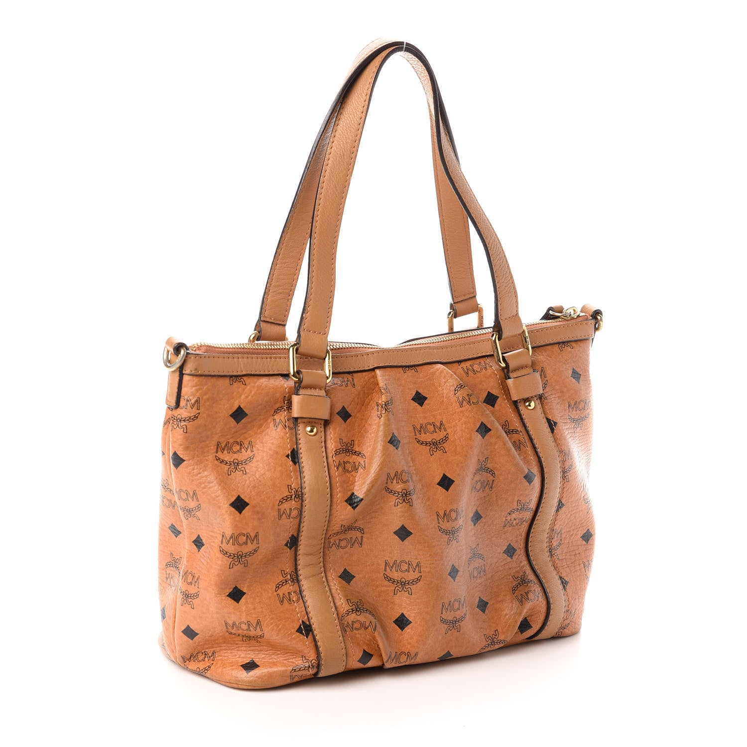MCM Visetos Medium Essentials Shopper Tote Cognac 3 of 11