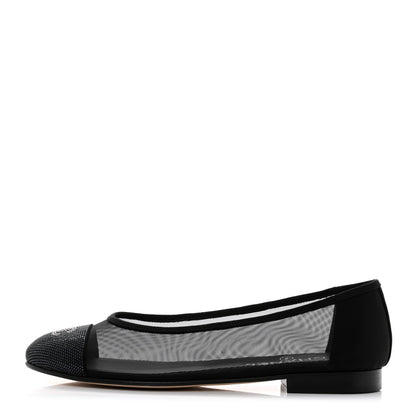 Chanel Mesh Studded CC Ballerina Flats 37.5 Black 1 of 7