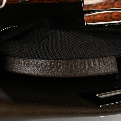 Fendi Calfskin Elaphe Lace Up Selleria Mini Peekaboo Iconic Satchel Verde Prato Arancio 6 of 9
