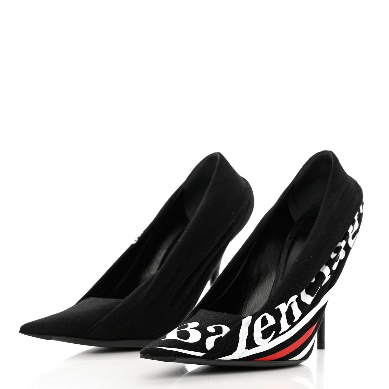 Balenciaga Jersey Crepe Political Campaign Logo Knife 115 Pointed Pumps 38 Black White Rouge 3 of 10