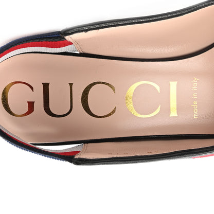Gucci Malaga Kid Web Bee Star Embroidered Sylvie High Heel Slingback Pumps 38 Black 7 of 8