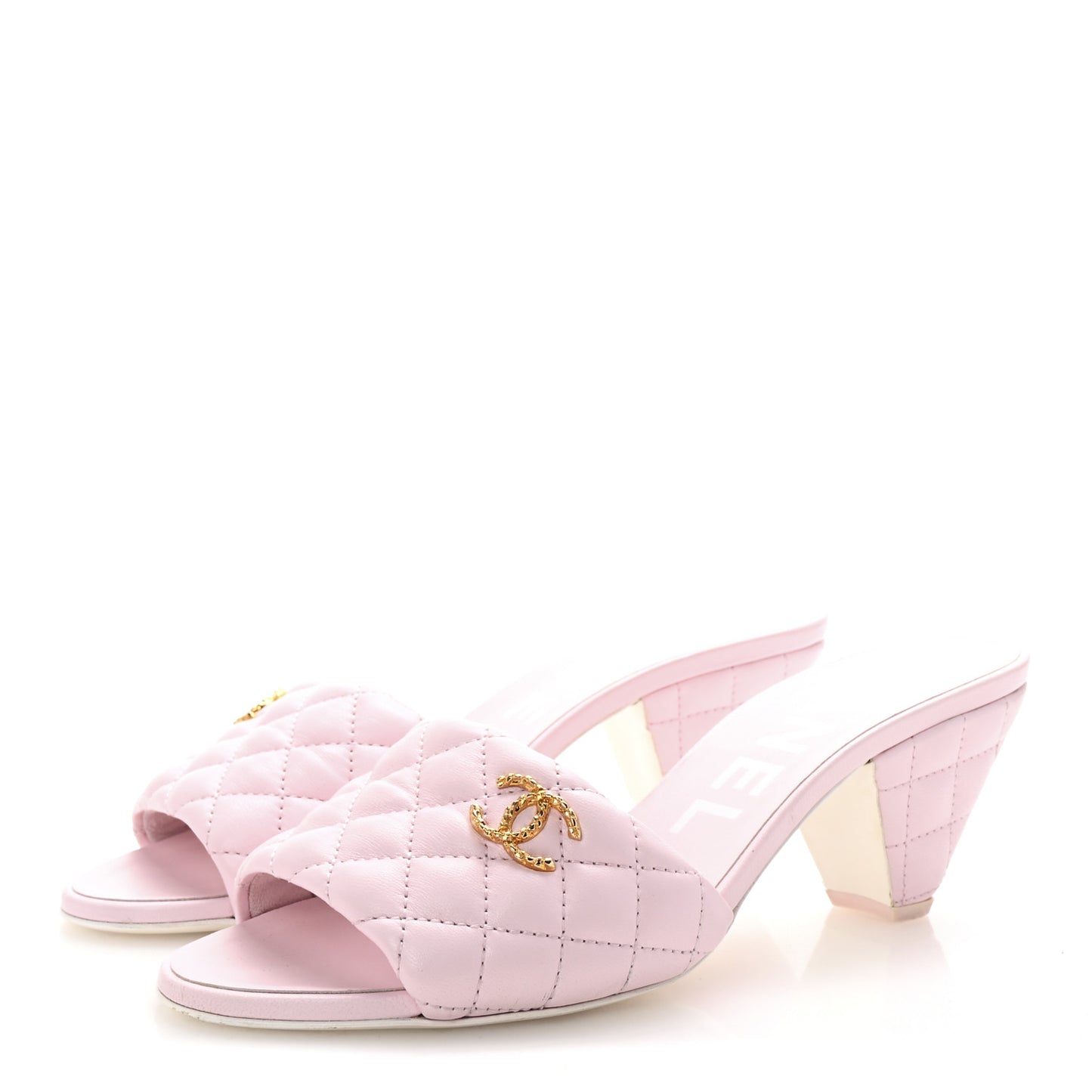 Lambskin Quilted Textured CC Mules 39.5 Light Pink