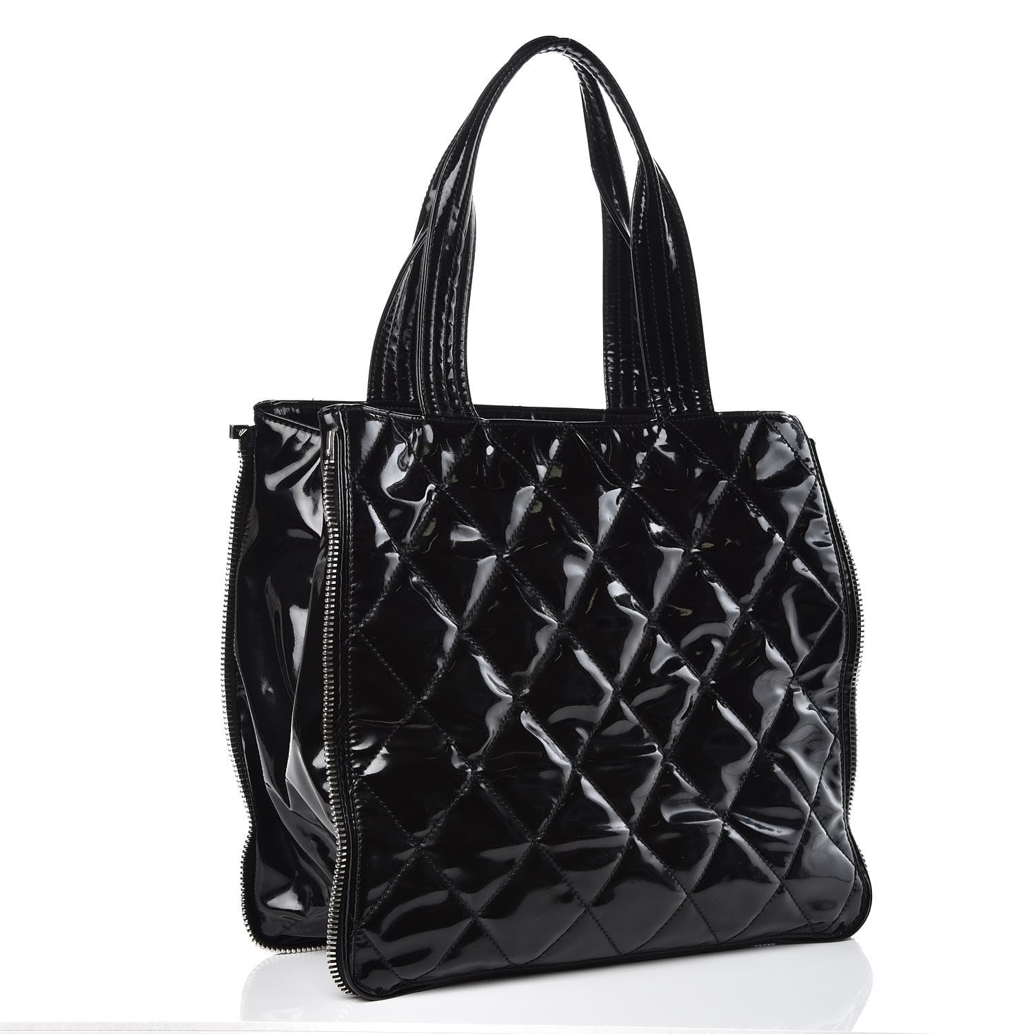 Chanel Vinyl Quilted CC Small Expandable Tote Black 3 of 12