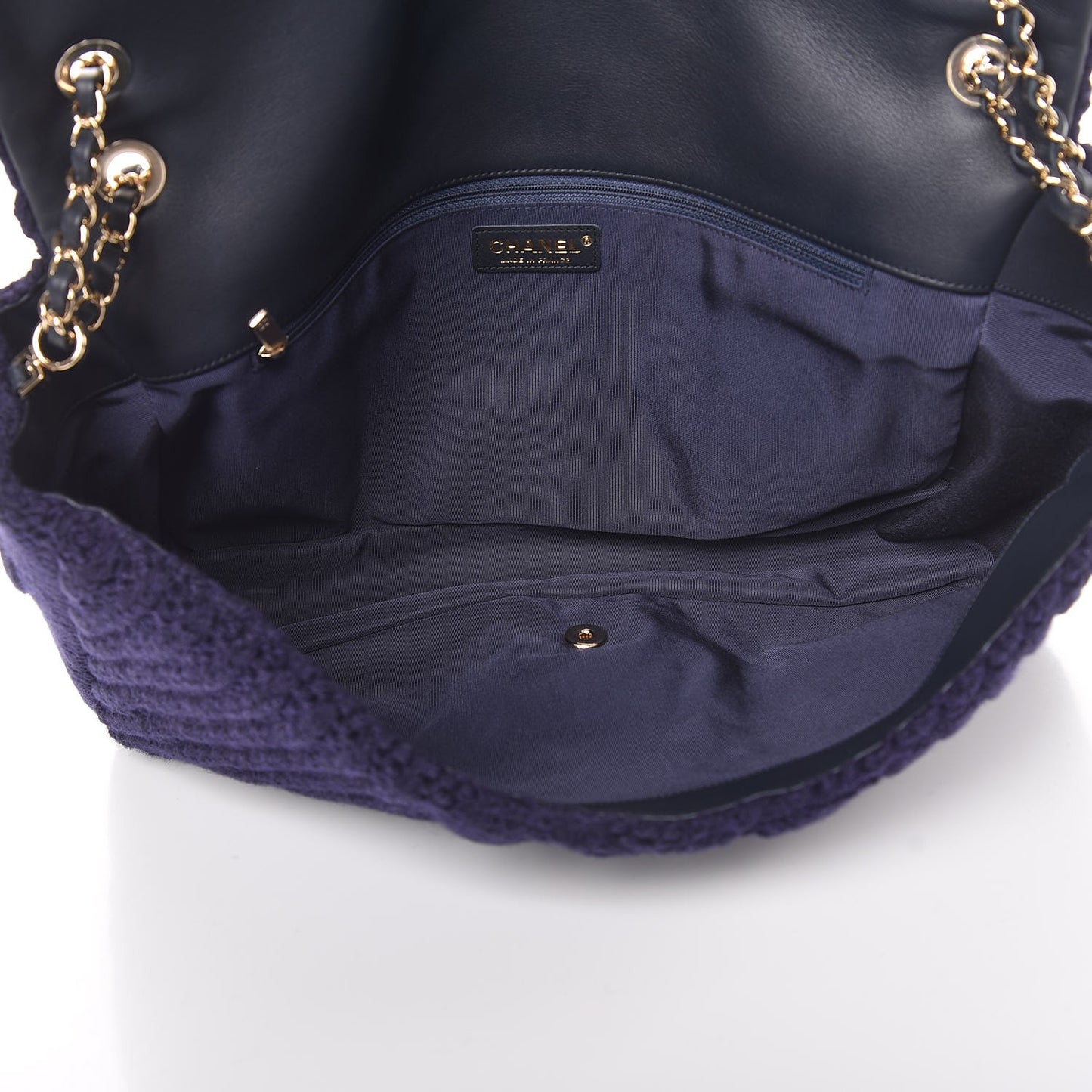 Cable Knit Calfskin Flap Bag Navy Blue