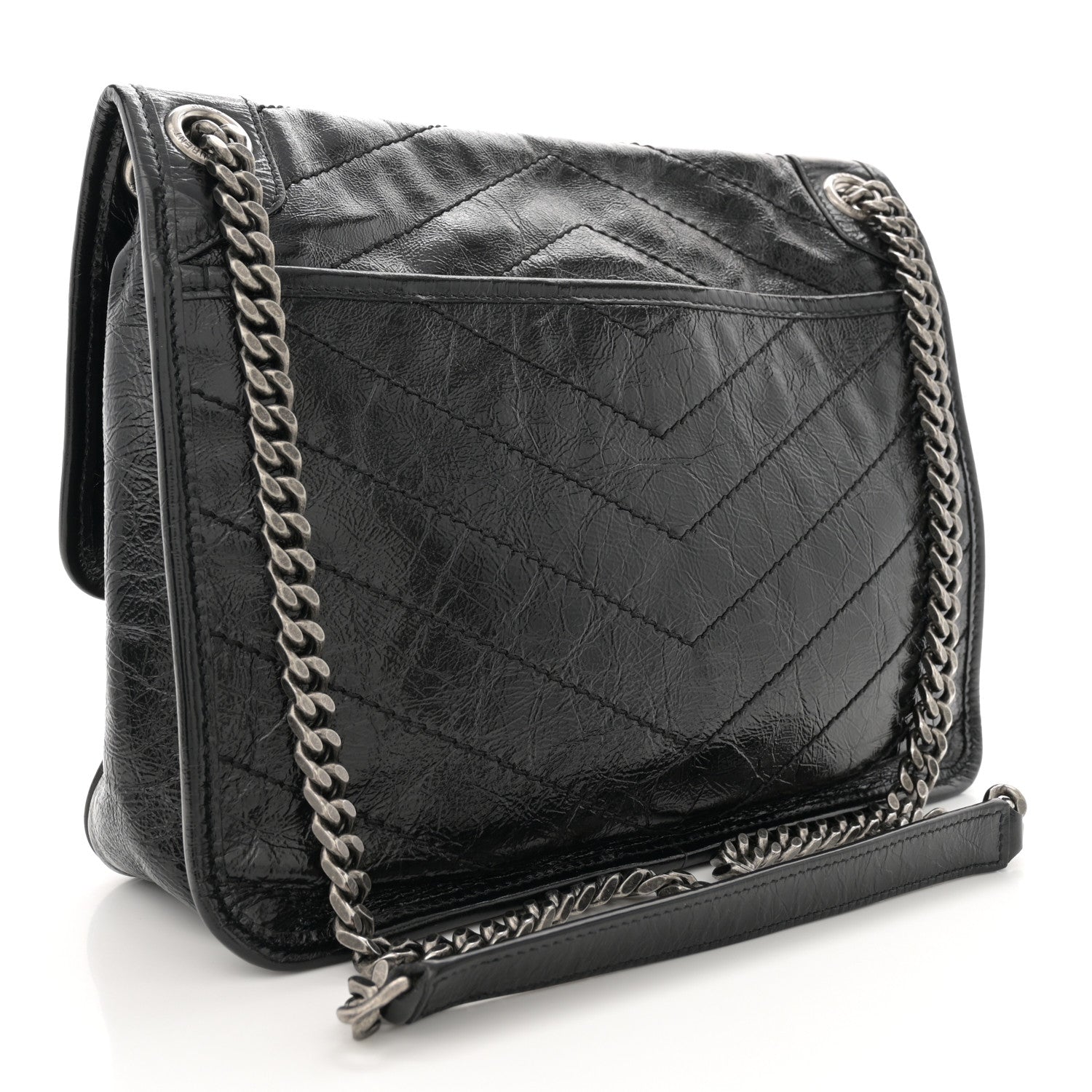 Saint Laurent Crinkled Calfskin Matelasse Monogram Medium Niki Chain Satchel Black 3 of 10