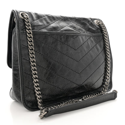 Saint Laurent Crinkled Calfskin Matelasse Monogram Medium Niki Chain Satchel Black 3 of 10