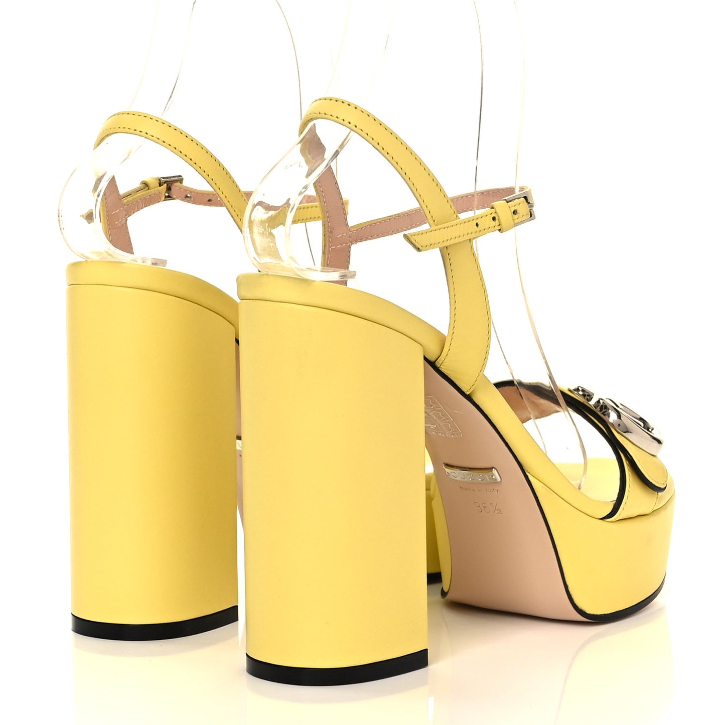 Calfskin GG Marmont Ankle Wrap 30/115mm Platform Sandals 36.5 Banana
