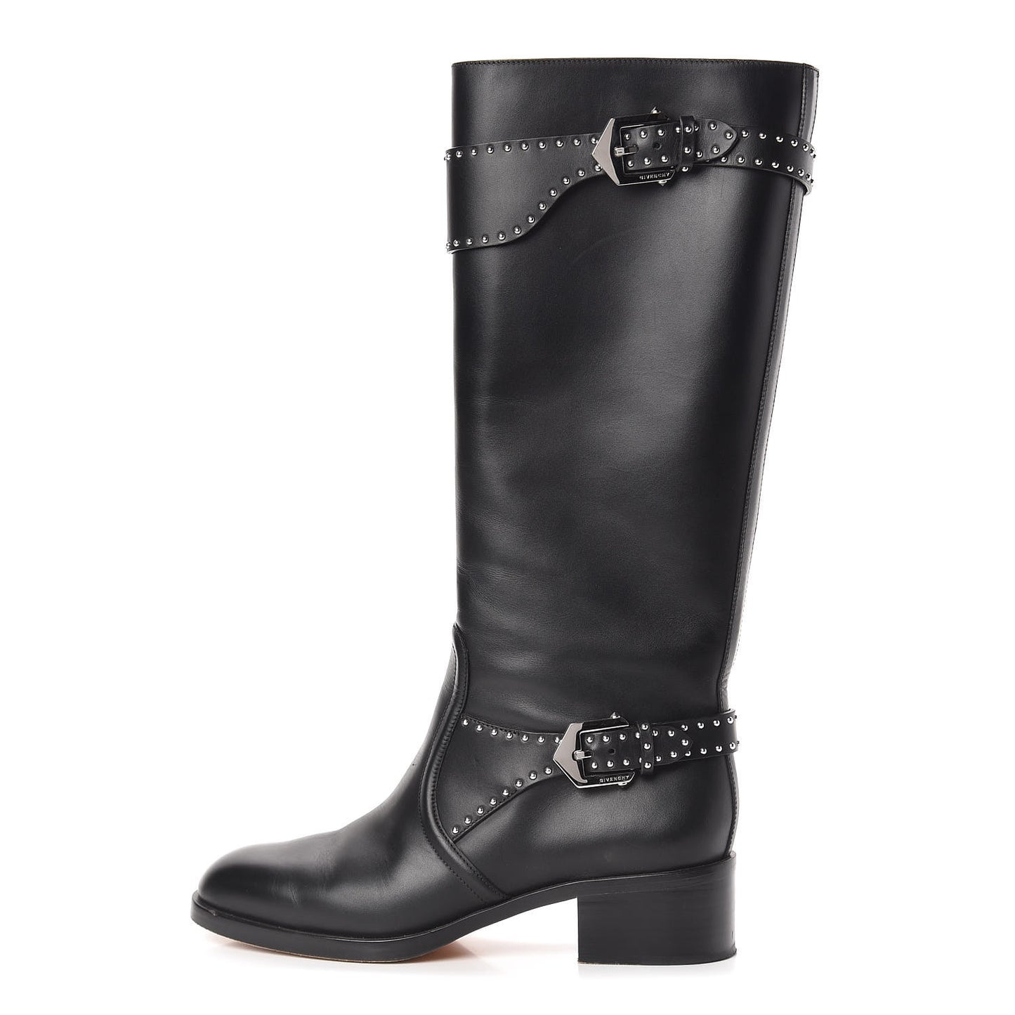 Calfskin Studded Riding Boots 39 Black