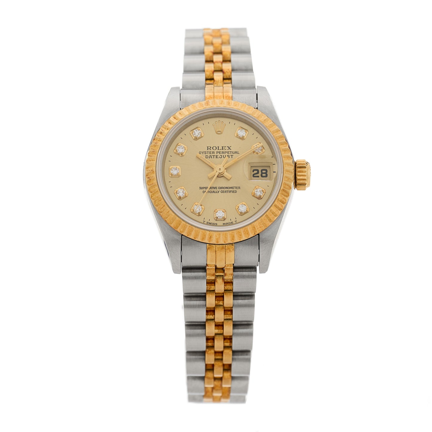 Stainless Steel 18K Yellow Gold Diamond 26mm Oyster Perpetual Datejust Watch Champagne 69173