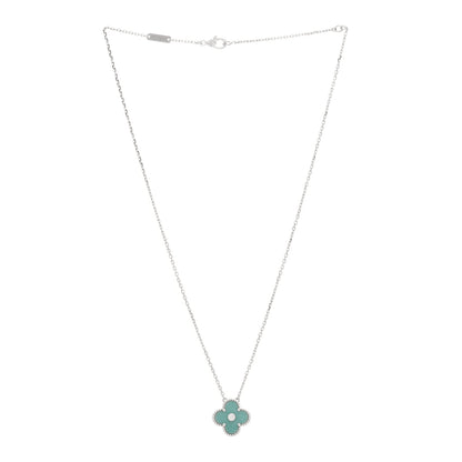 Van Cleef & Arpels 18K White Gold Diamond Celadon Green Sevres Porcelain Vintage Alhambra Pendant Necklace 2 of 3