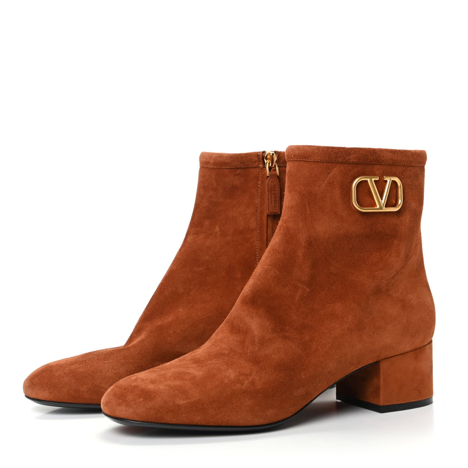 Valentino Garavani Suede VLogo Side Zip 45mm Ankle Boots 40 Bright Cognac 3 of 8