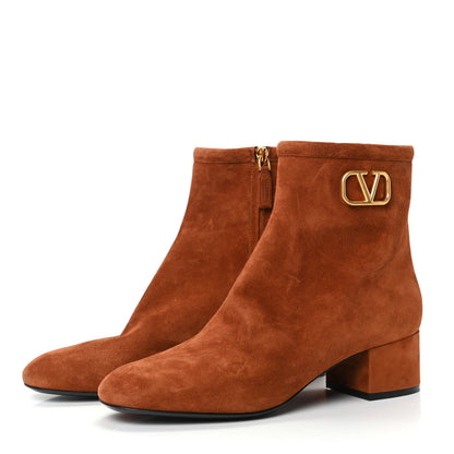 Valentino Garavani Suede VLogo Side Zip 45mm Ankle Boots 40 Bright Cognac 3 of 8