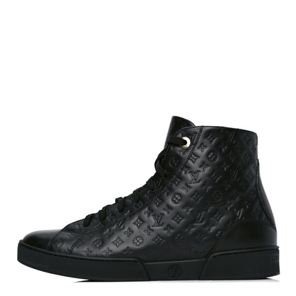 Louis Vuitton Calfskin Embossed Monogram High Top Sneakers 39 Black 1 of 4