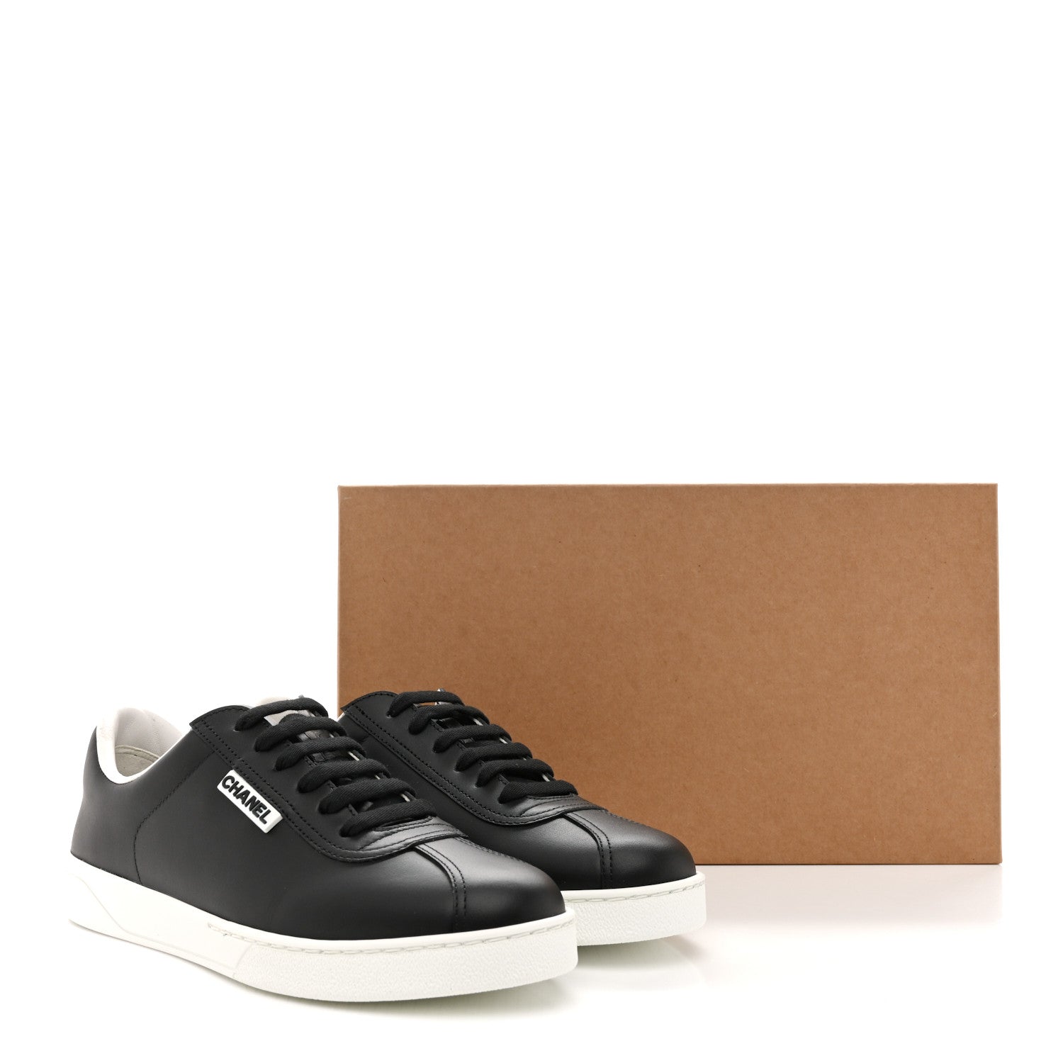 Chanel Calfskin CC Womens Sneakers 37.5 Black 10 of 10