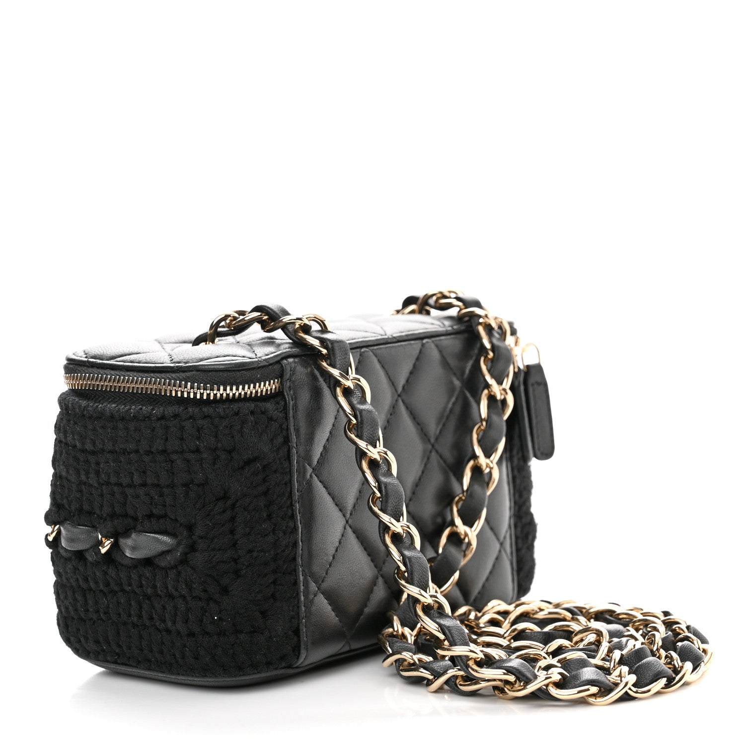 Chanel Lambskin Crochet Quilted Small Vanity Case With Chain Black 3 of 11