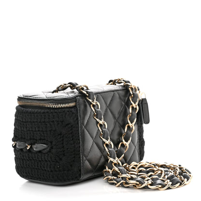Chanel Lambskin Crochet Quilted Small Vanity Case With Chain Black 3 of 11