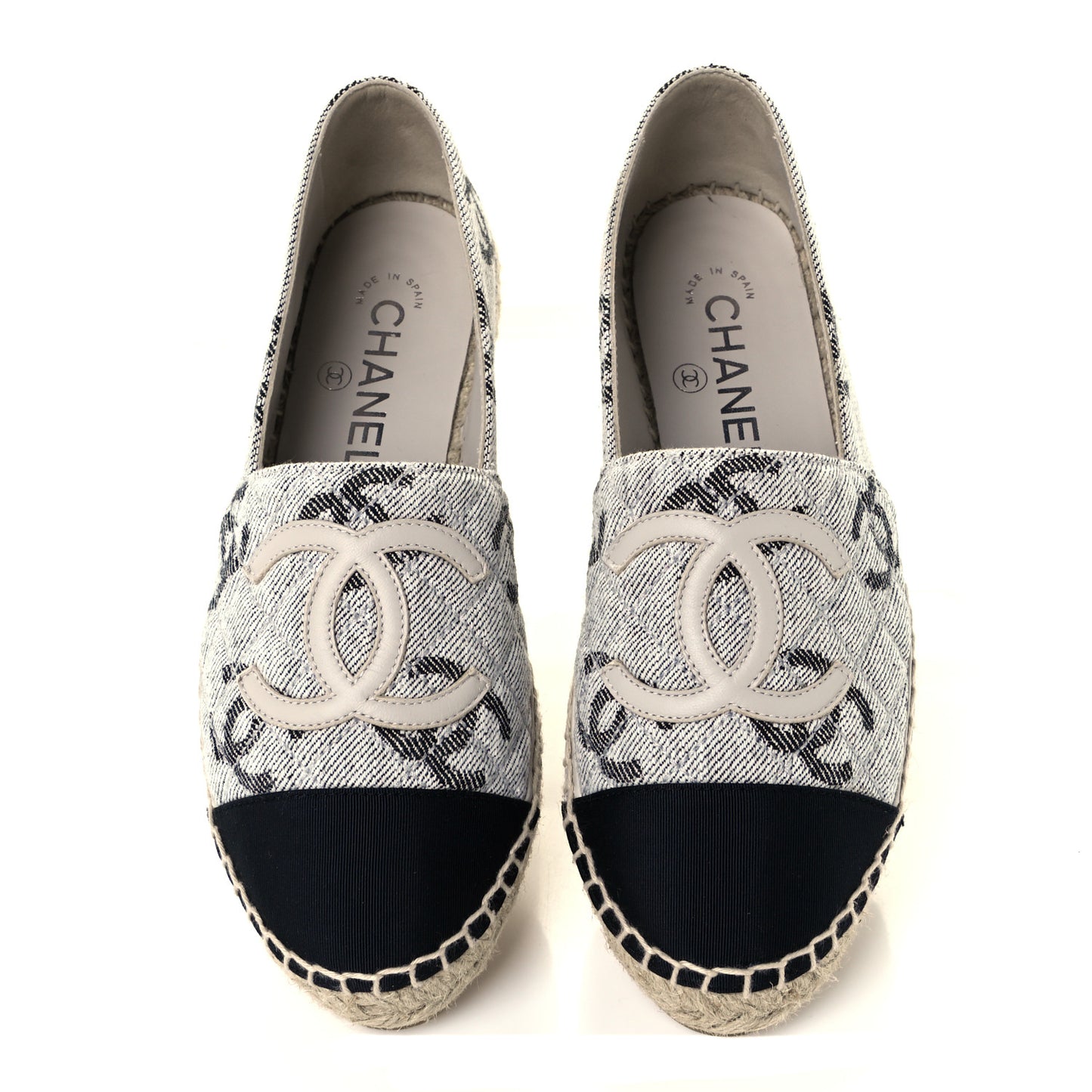 Cotton Jacquard Grosgrain CC Print Espadrilles 36 Grey Black