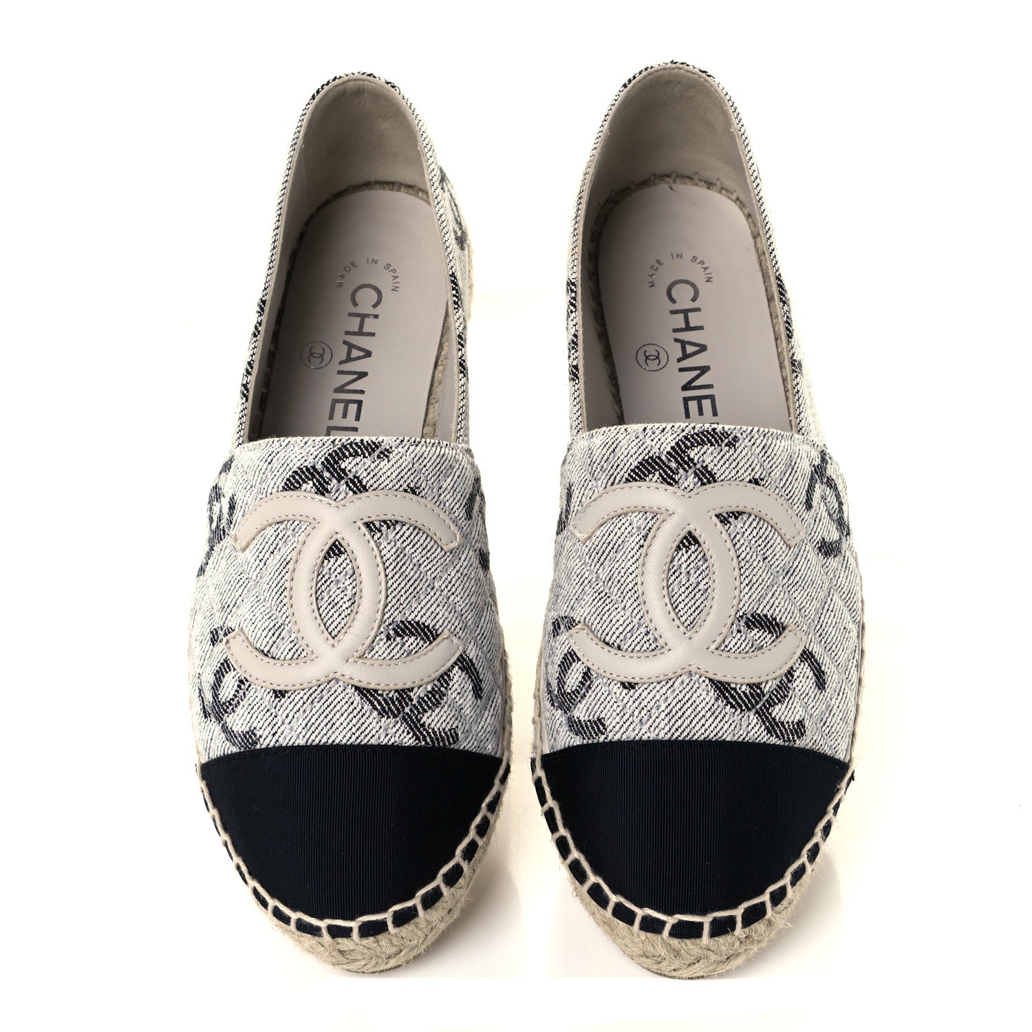Chanel Cotton Jacquard Grosgrain CC Print Espadrilles 36 Grey Black 5 of 13