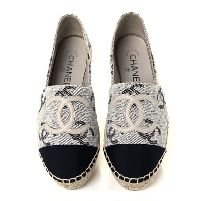 Chanel Cotton Jacquard Grosgrain CC Print Espadrilles 36 Grey Black 5 of 13