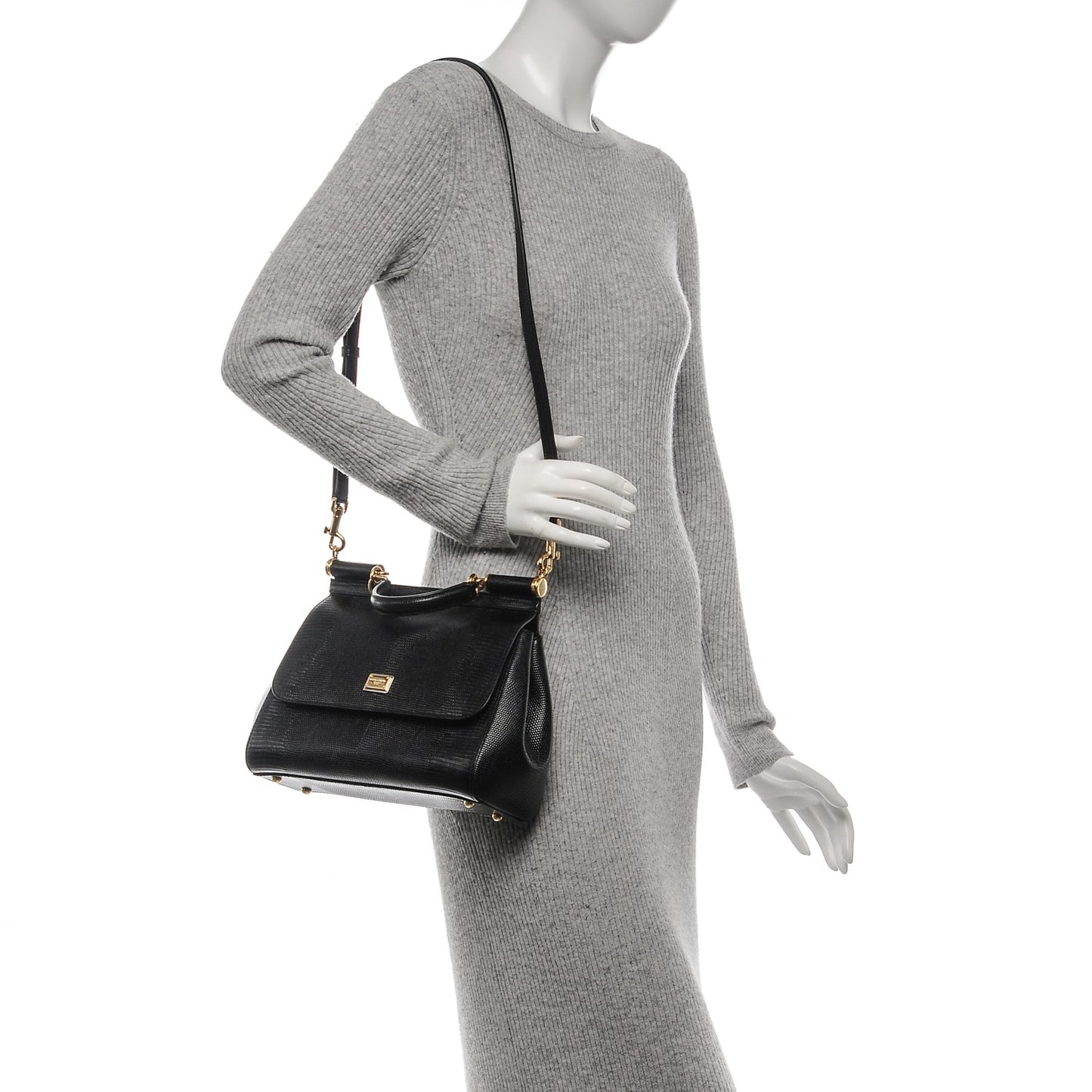 Lizard Medium Miss Sicily Satchel Black