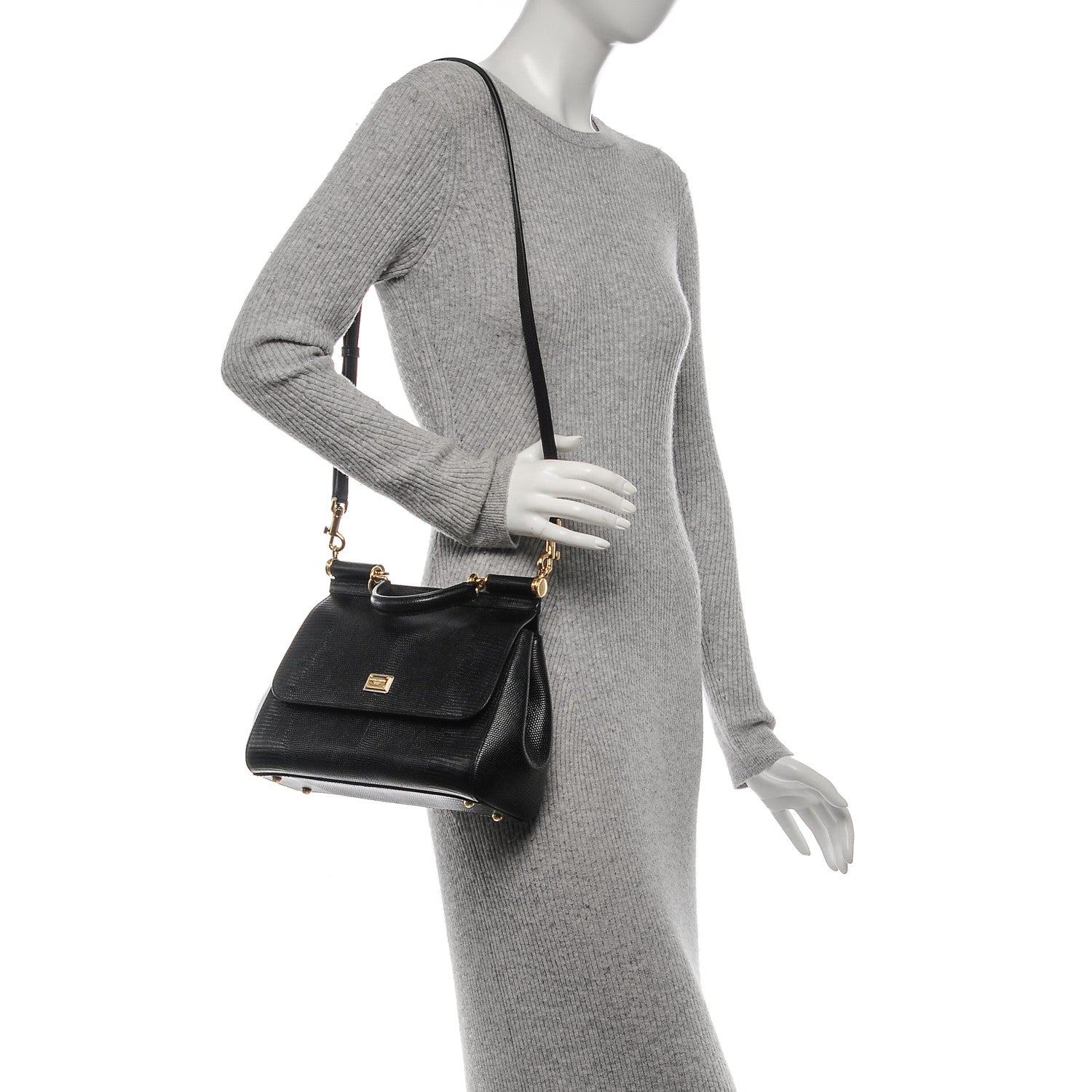 Dolce & Gabbana Lizard Medium Miss Sicily Satchel Black 2 of 7