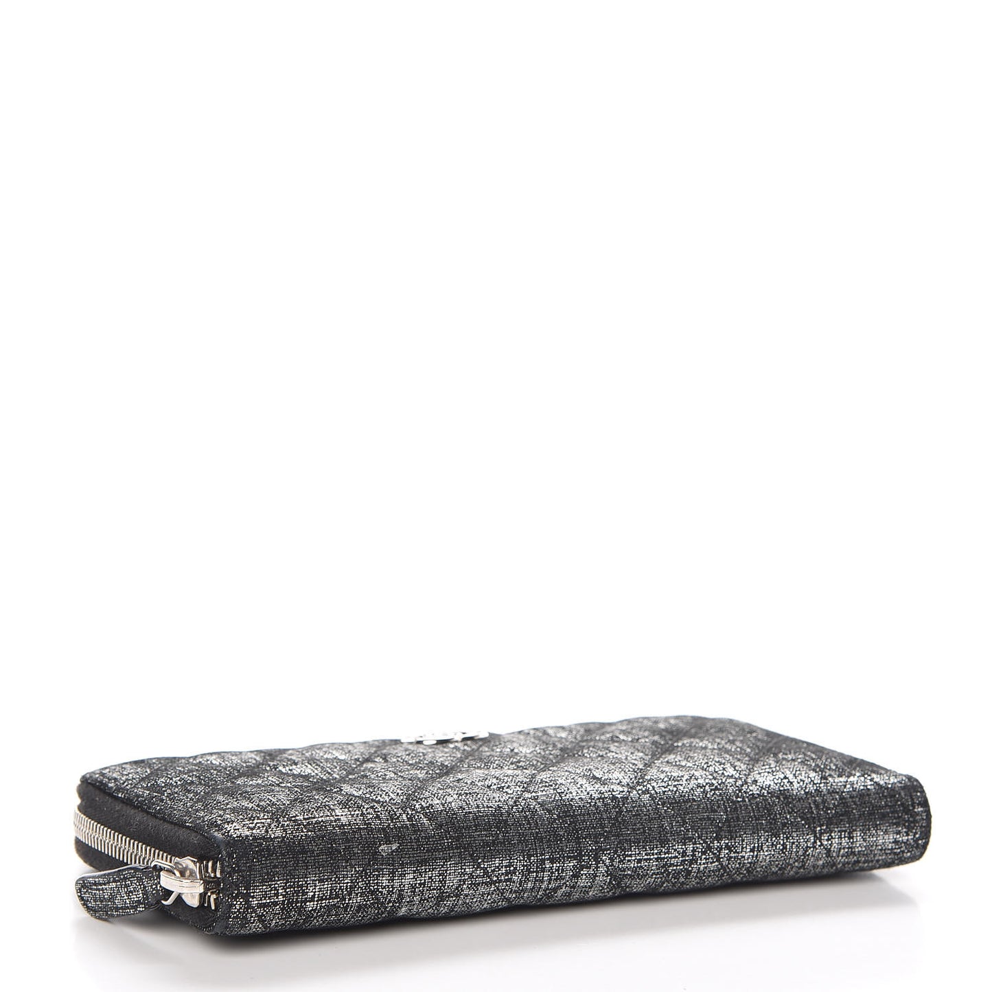 Metallic Fabric Quilted Zip Around Wallet Silver Black