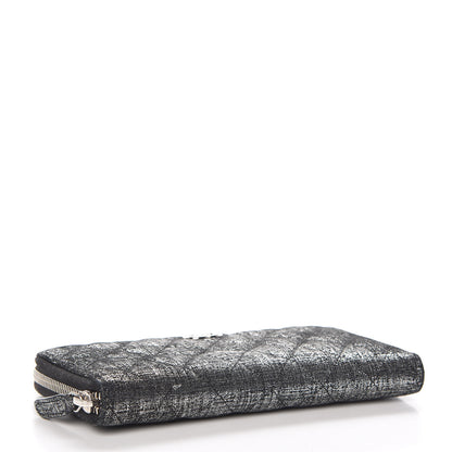 Chanel Metallic Fabric Quilted Zip Around Wallet Silver Black 4 of 8