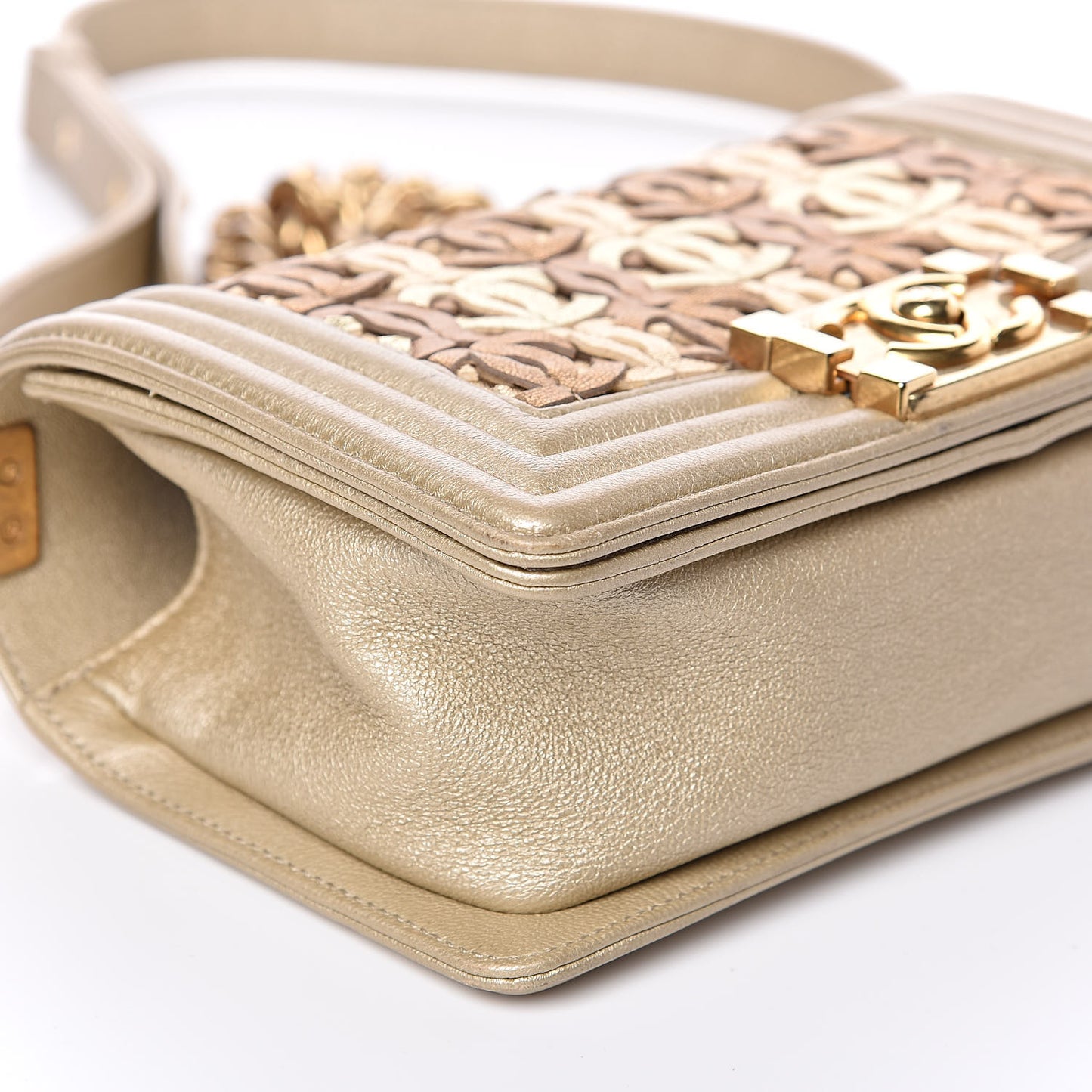 Metallic Lambskin Small Golden CC Boy Flap Dark Gold