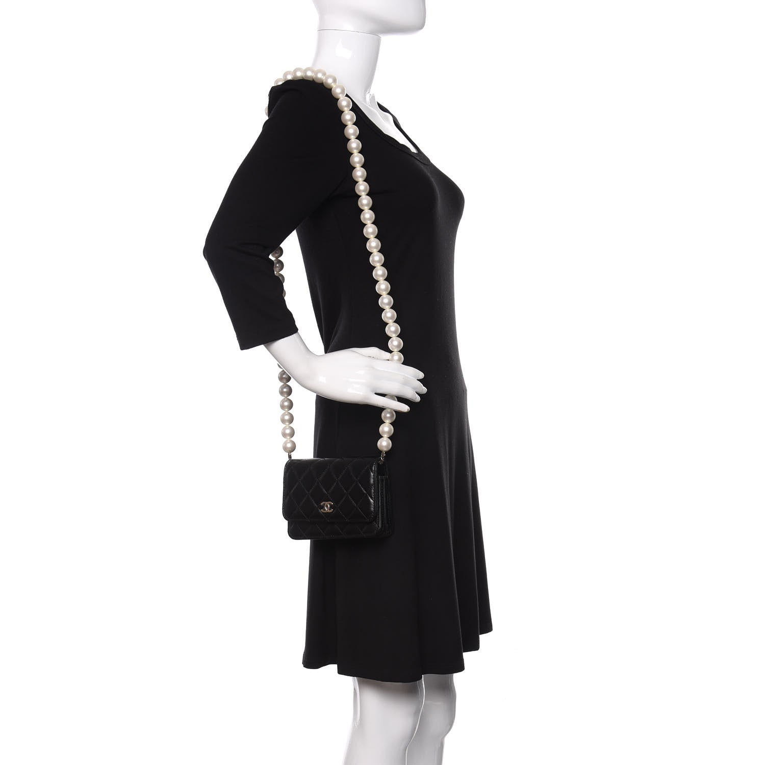 Chanel Calfskin Quilted Mini Maxi Pearls Wallet On Chain WOC Black 2 of 11