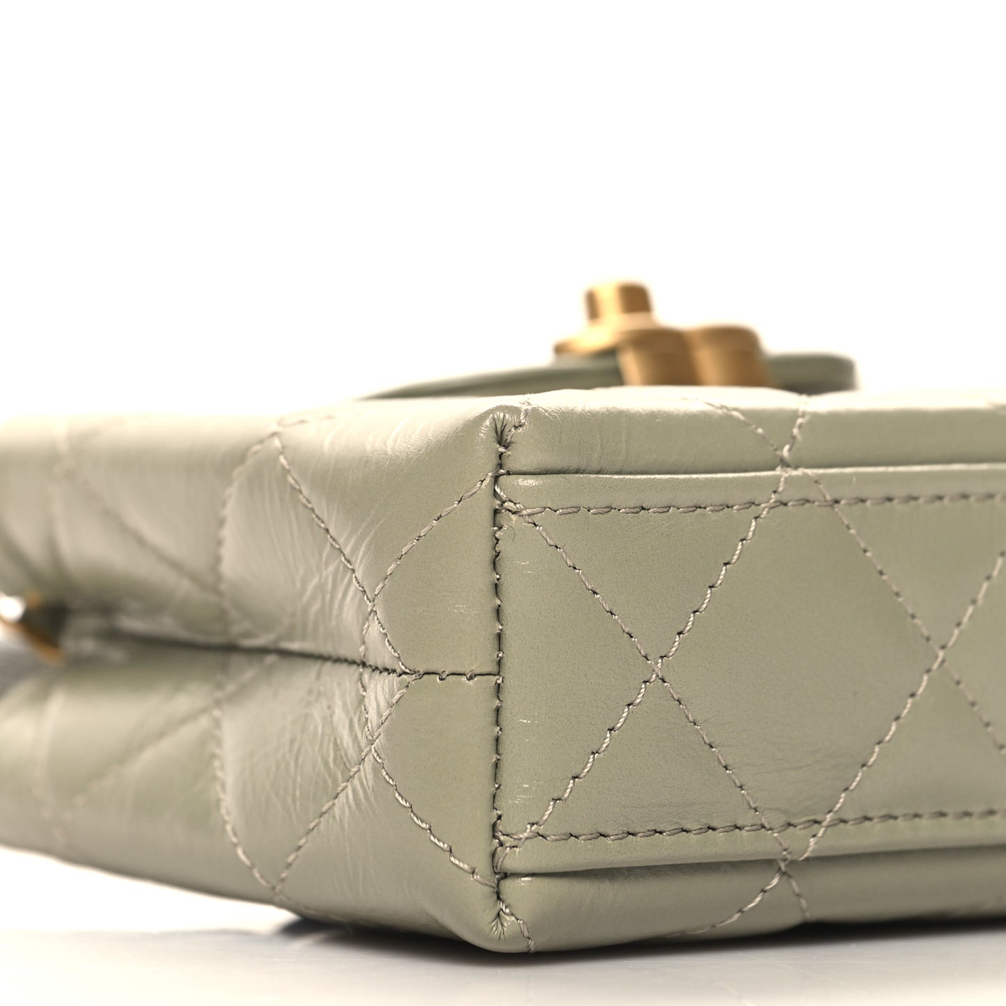 Shiny Aged Calfskin Quilted Mini Nano Kelly Shopper Khaki