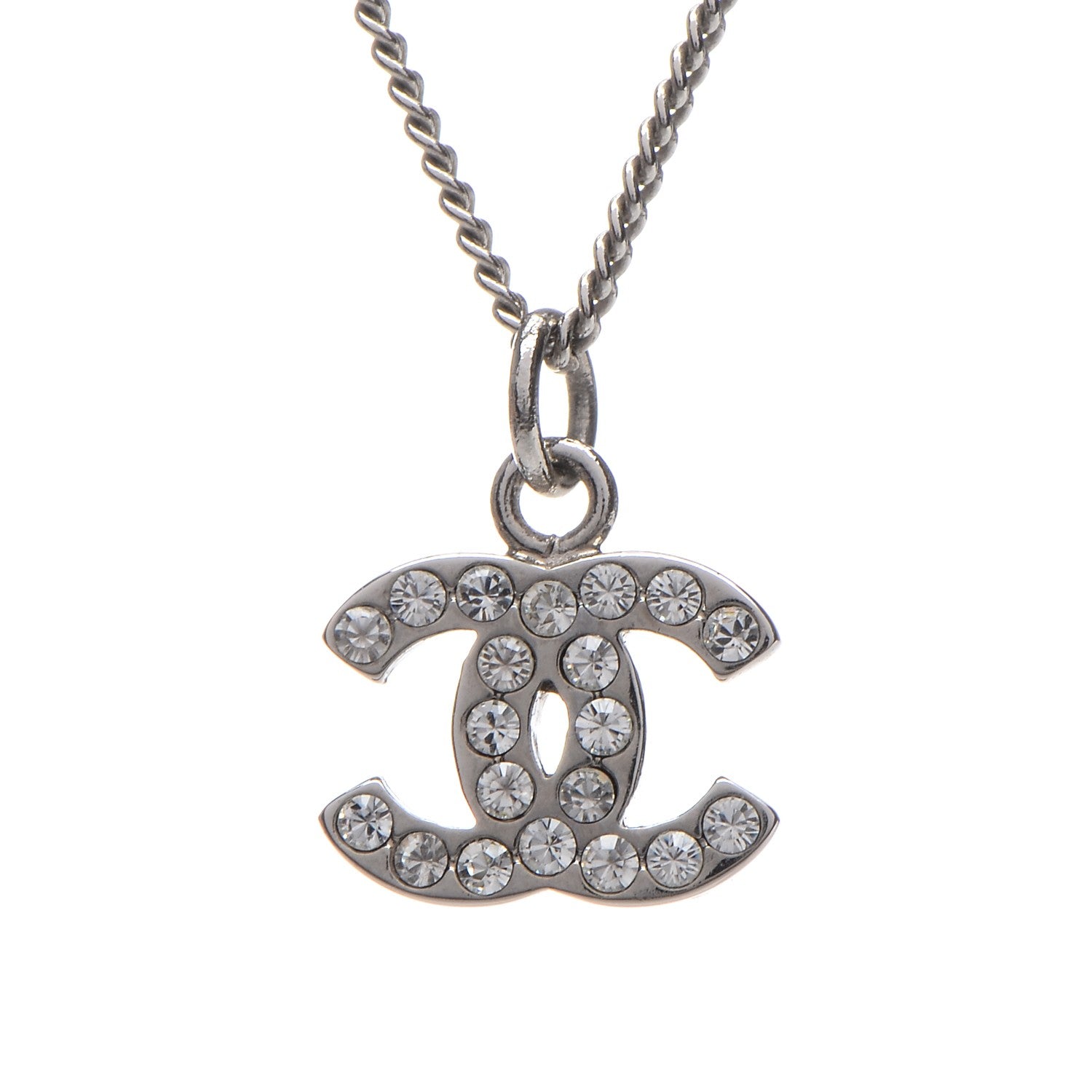 Chanel Crystal Timeless CC Necklace Silver 4 of 5