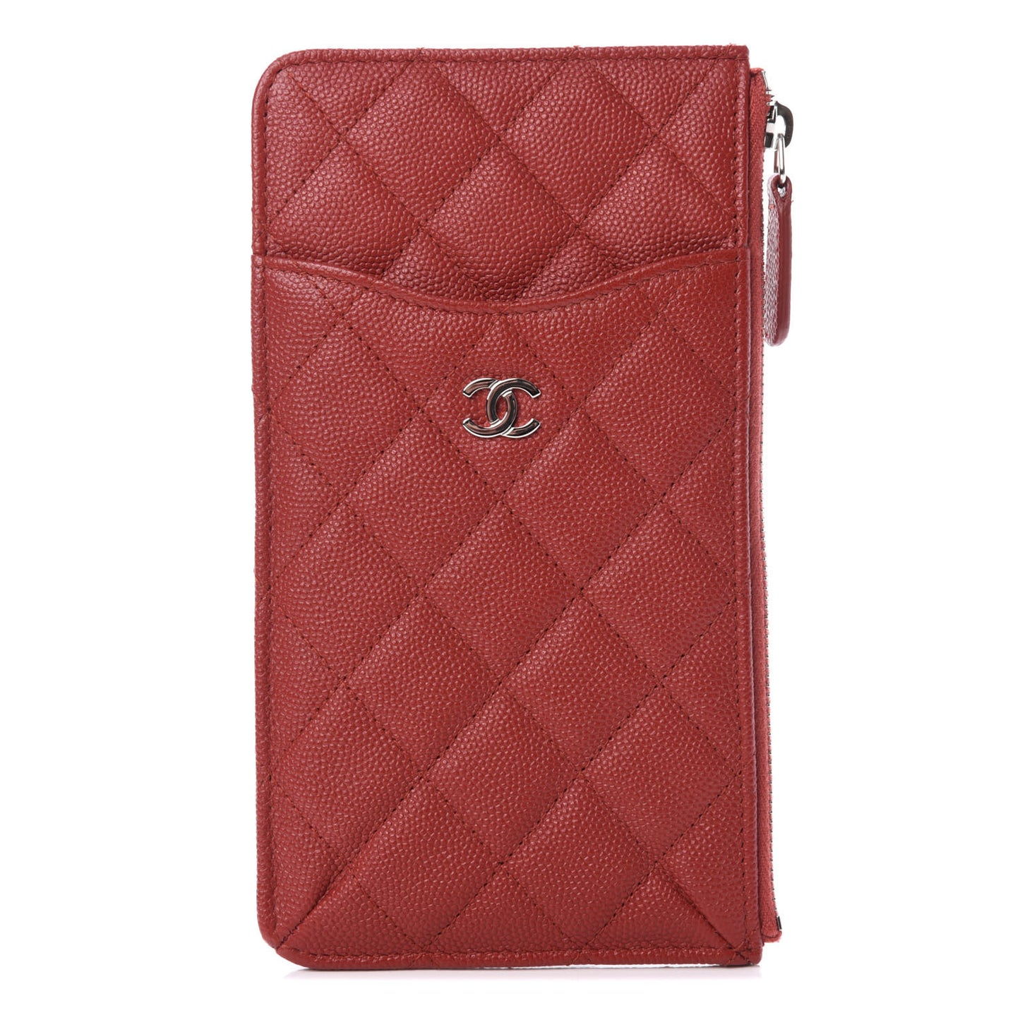 Caviar Quilted Classic Flat Wallet Pouch Red