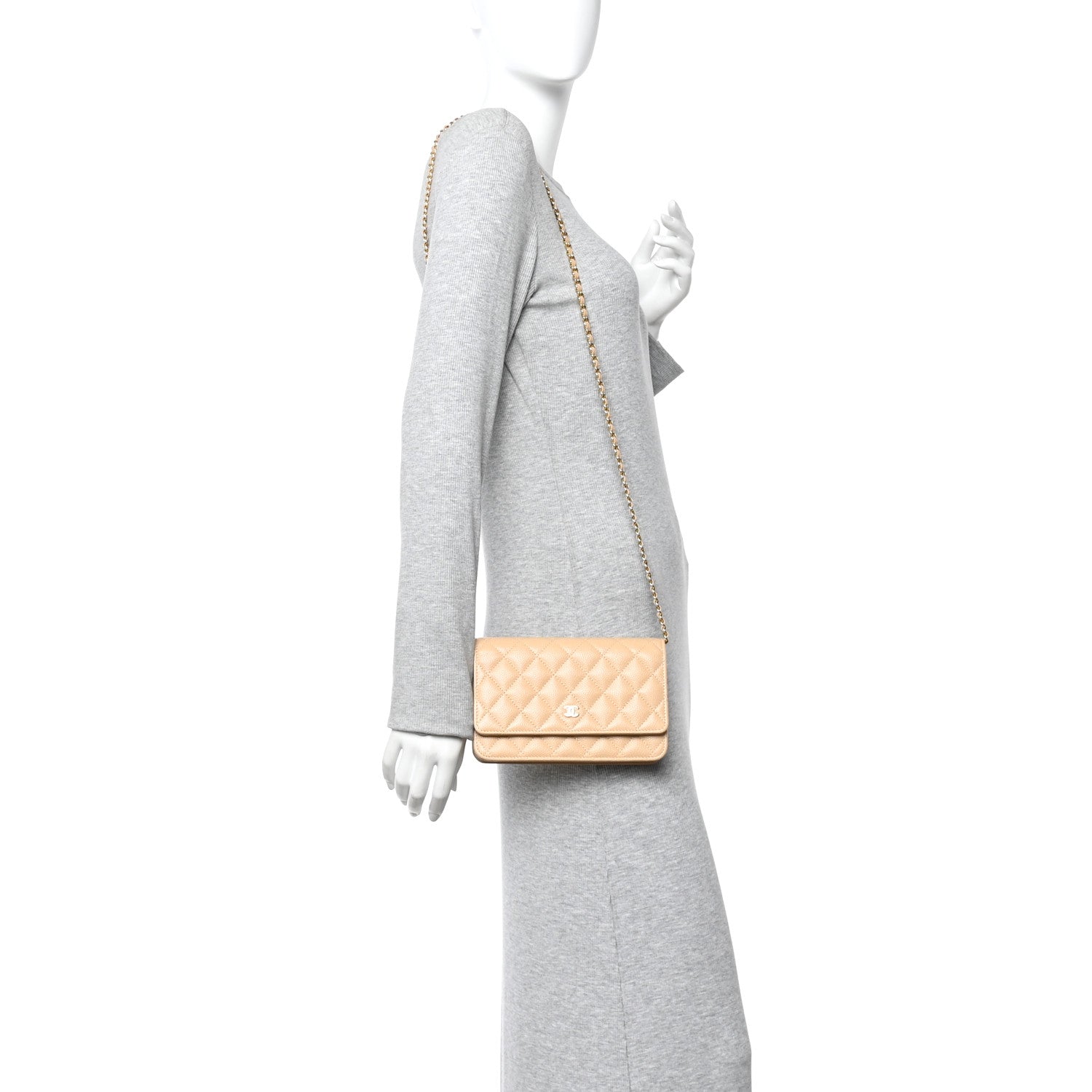 Chanel Caviar Quilted Wallet on Chain WOC Beige 2 of 12