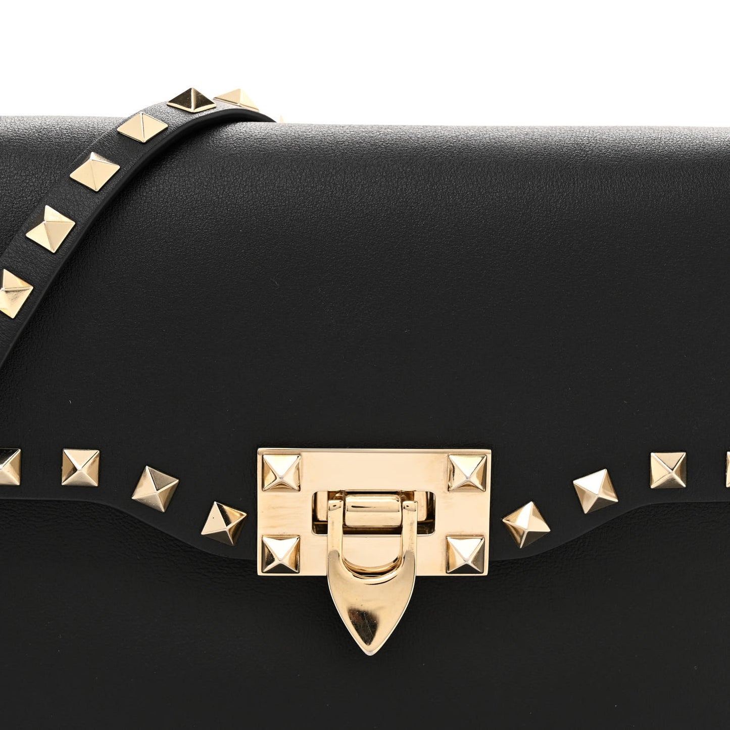 Vitello Medium Rockstud Flip Lock Crossbody Bag Black