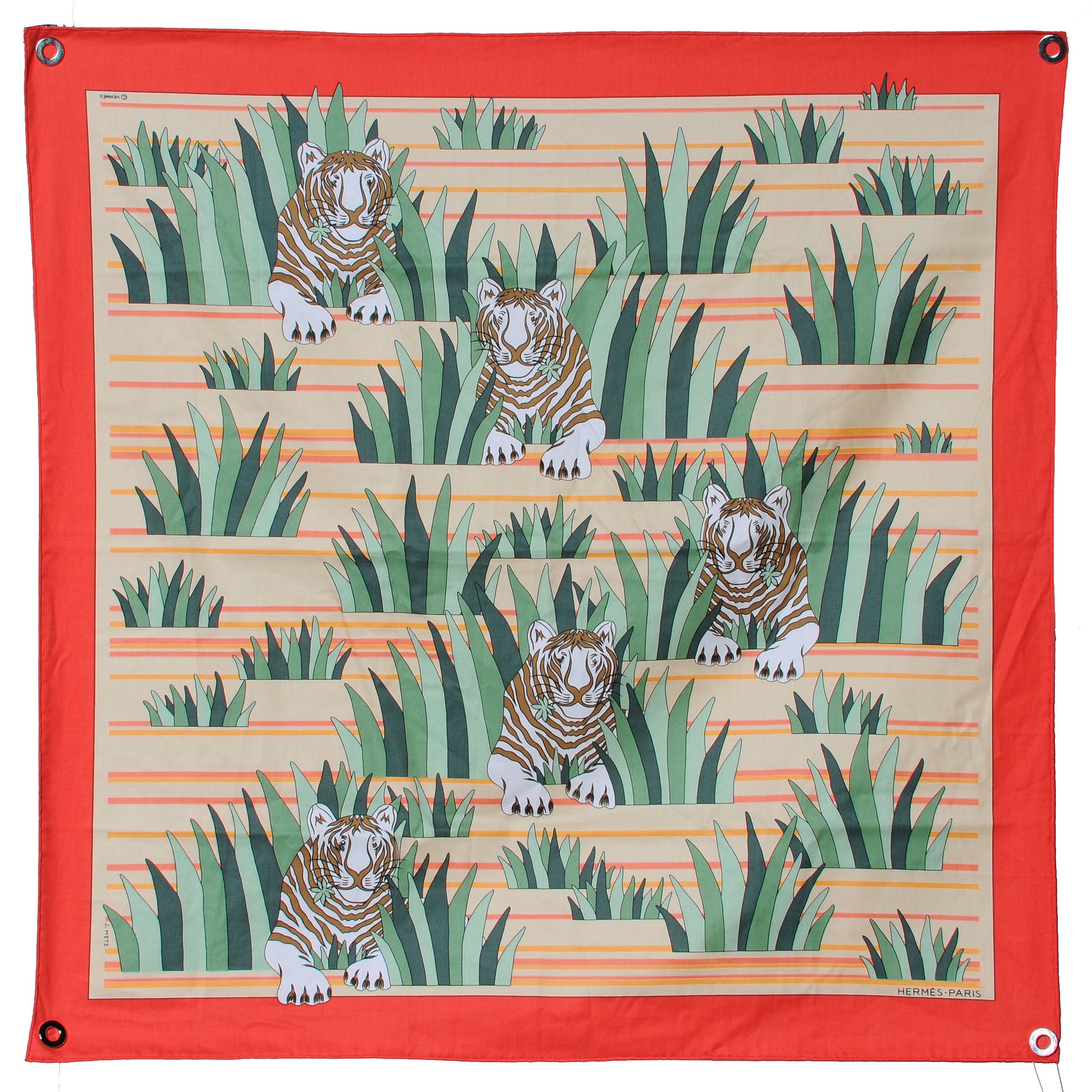 Hermes Cotton Tigres Dans les Herbes Scarf 70 2 of 7