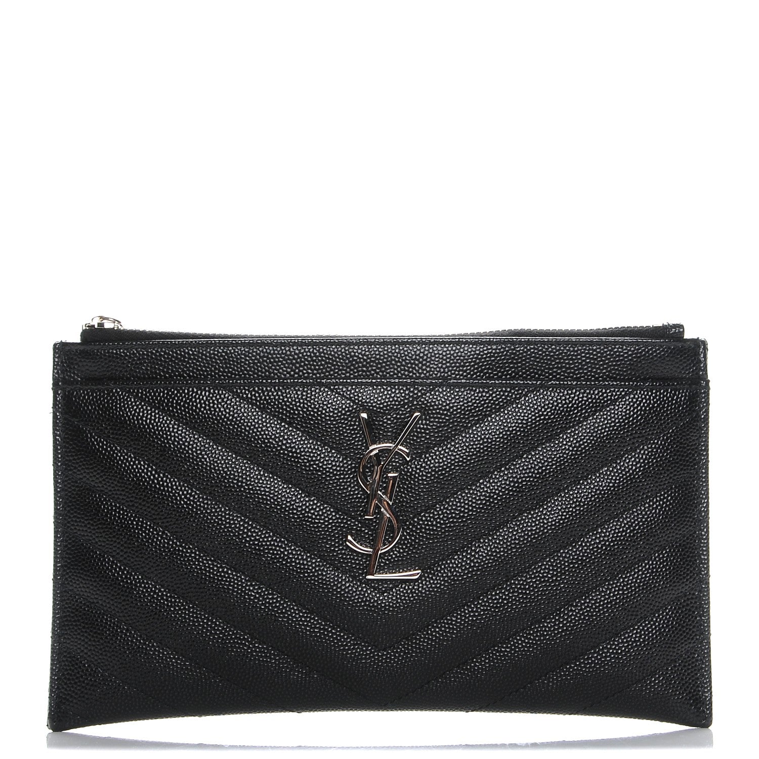Saint Laurent Grain De Poudre Chevron Monogram Bill Pouch Black 1 of 5