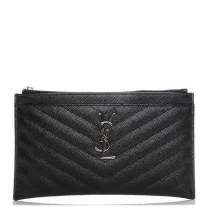 Saint Laurent Grain De Poudre Chevron Monogram Bill Pouch Black 1 of 5