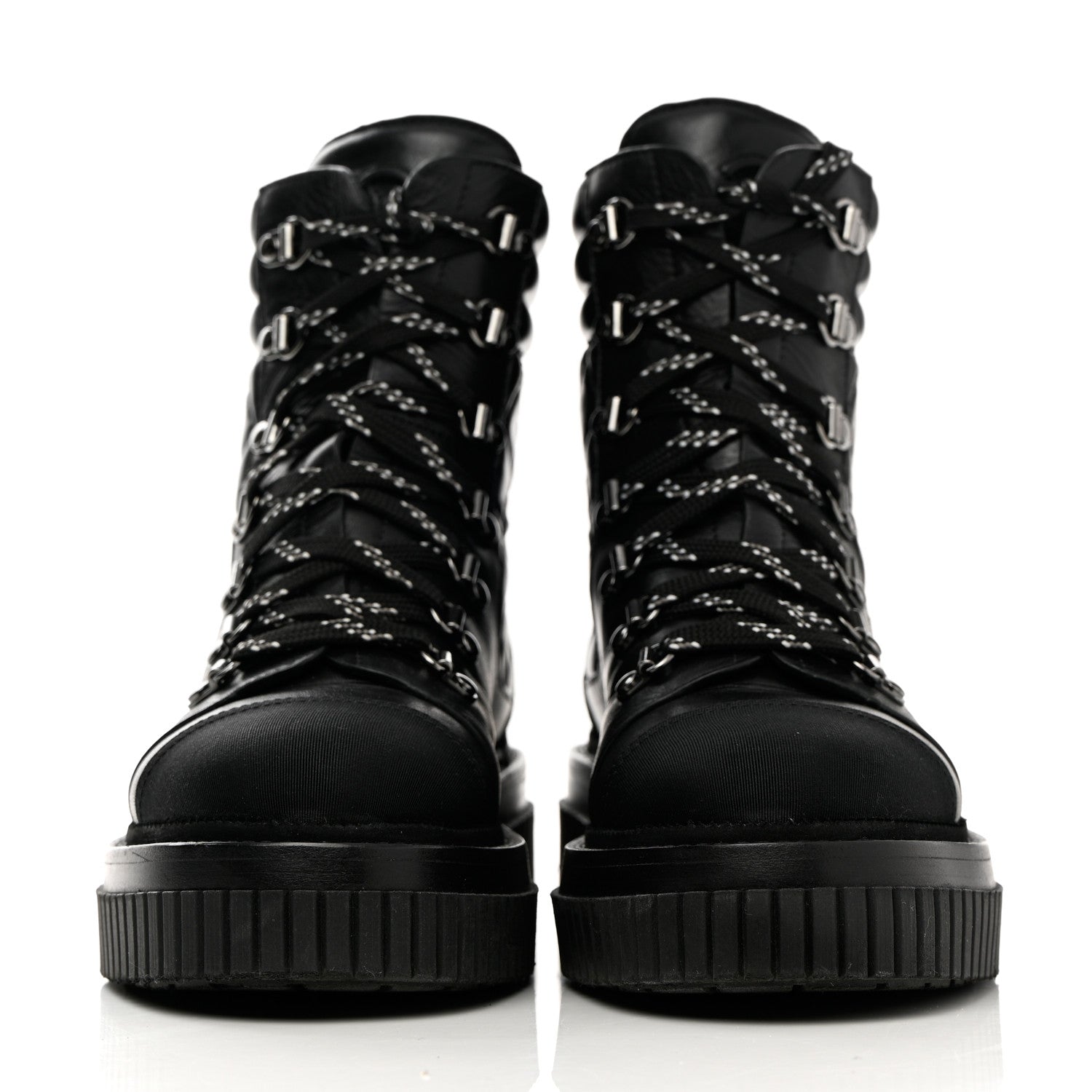 Chanel Calfskin Grosgrain Quilted Lace Up Boots 37 Black Grey 2 of 19