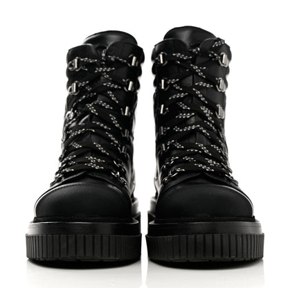 Chanel Calfskin Grosgrain Quilted Lace Up Boots 37 Black Grey 2 of 19