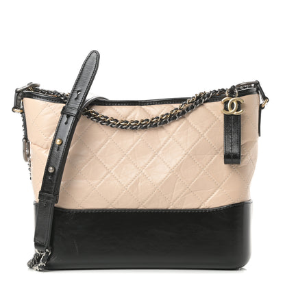 Chanel Aged Calfskin Quilted Medium Gabrielle Hobo Beige Black 1 of 14
