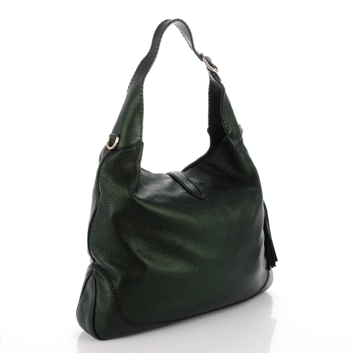 Metallic Pebbled Calfskin Large New Jackie Shoulder Bag Green