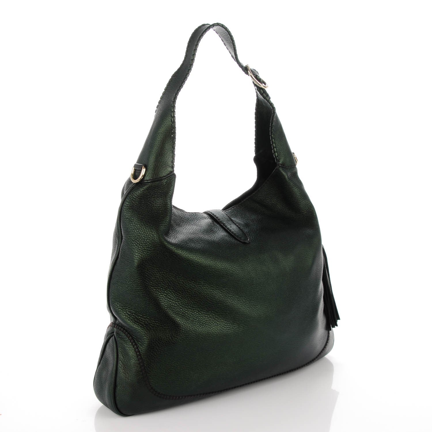 Gucci Metallic Pebbled Calfskin Large New Jackie Shoulder Bag Green 3 of 7