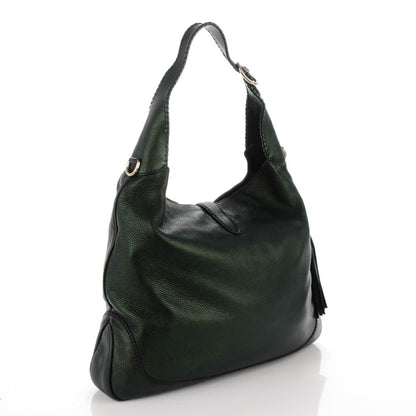 Gucci Metallic Pebbled Calfskin Large New Jackie Shoulder Bag Green 3 of 7