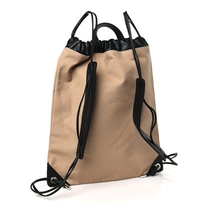 Fendi Canvas Vitello King Logo Embroidered Drawstring Backpack Sand Black 3 of 9